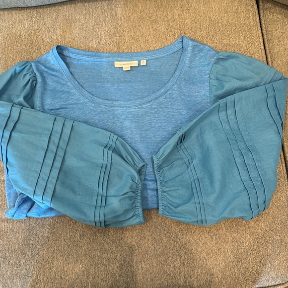 Chico’s peacock blue top with linen pleated sleeve size L ( Chico’s size 2) - Picture 5 of 8
